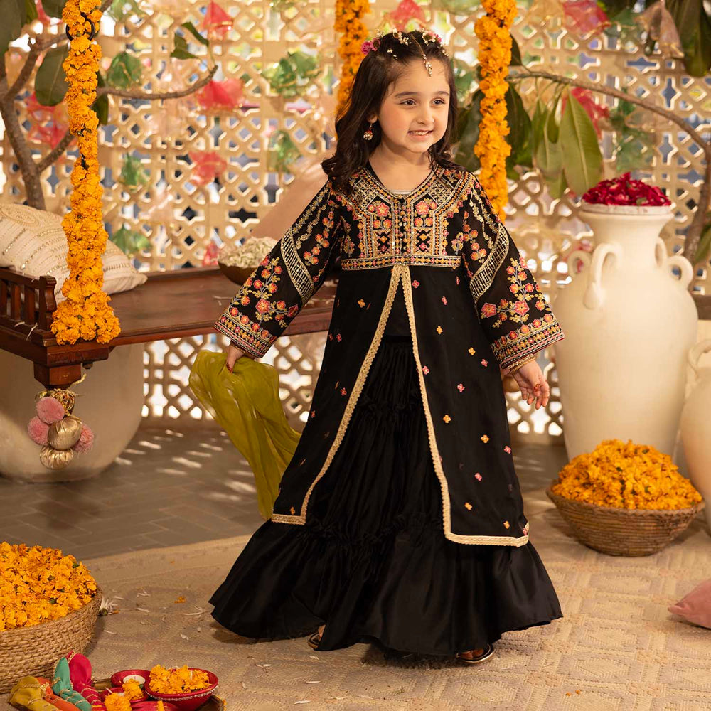 Girls Chiffon 4Pcs Suit Zaib-BLACK
