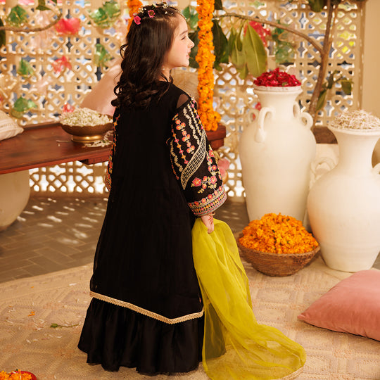 Girls Chiffon 4Pcs Suit Zaib-BLACK