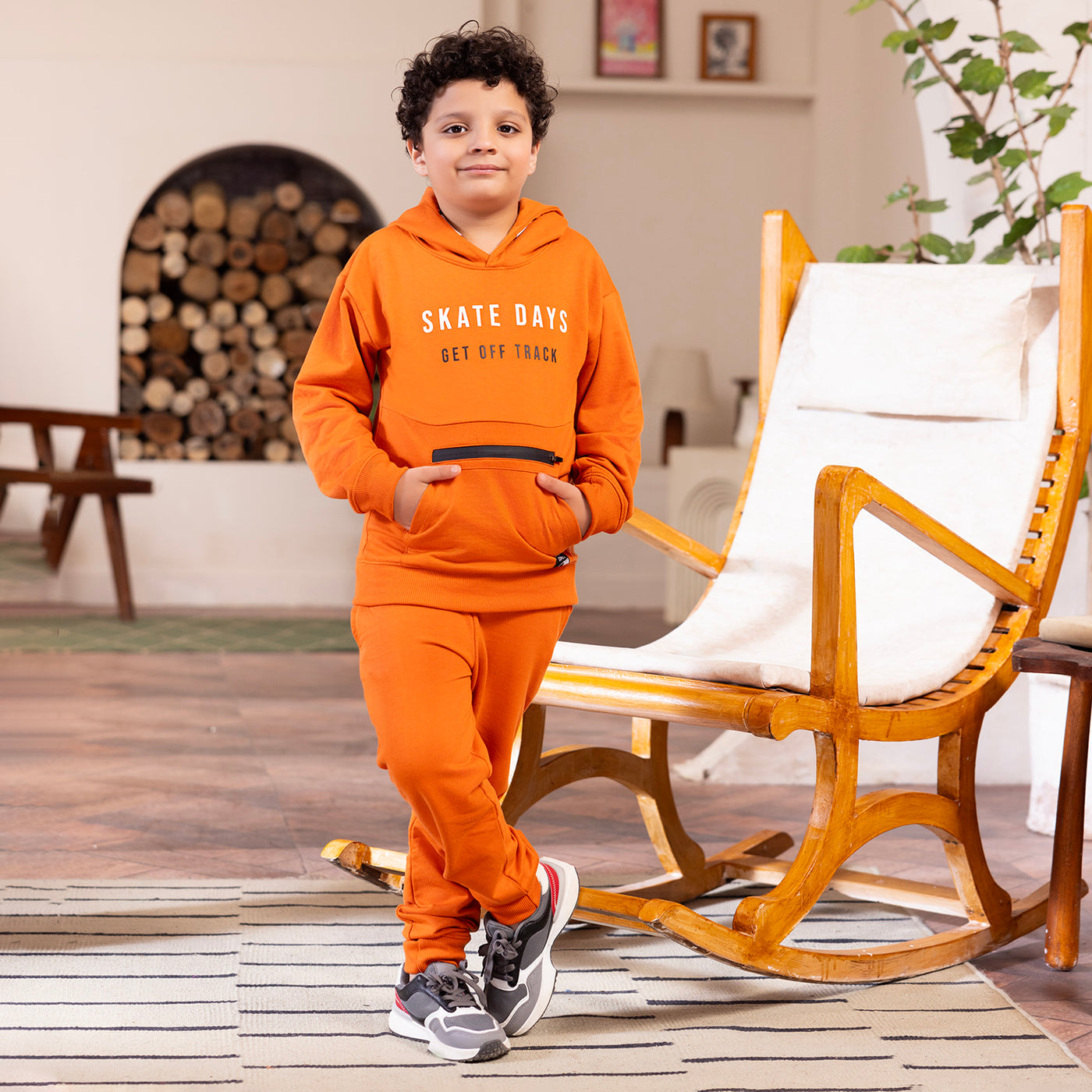 Boys Cotton Terry 2 Piece Suit Skate Days-Orange