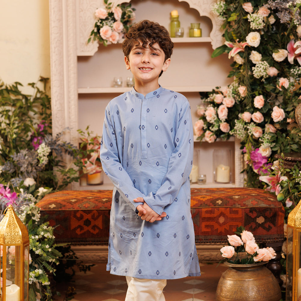 Boys Cotton Jacquard Printed Kurta (Tribal)