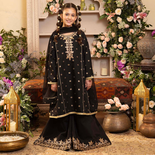 Girls Jacquard 3-Piece Set (Jewel) - Black