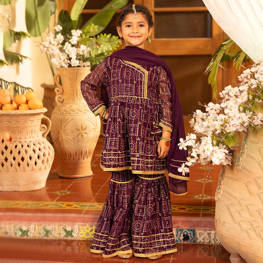 Girls Chiffon 3Pcs Sona Rani - Purple