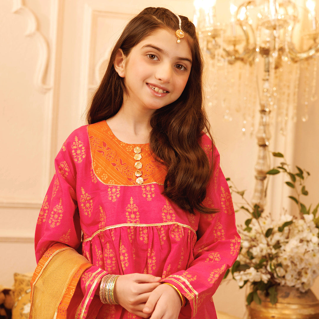 Girls Raw Silk 3PCs Suit Rang Snapshot | Pink