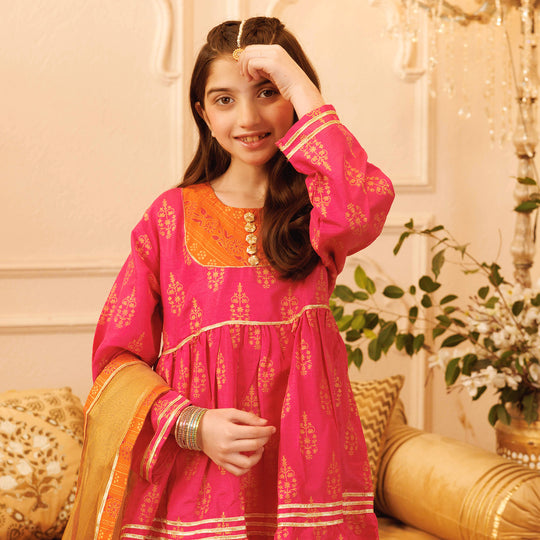 Girls Raw Silk 3PCs Suit Rang Snapshot | Pink