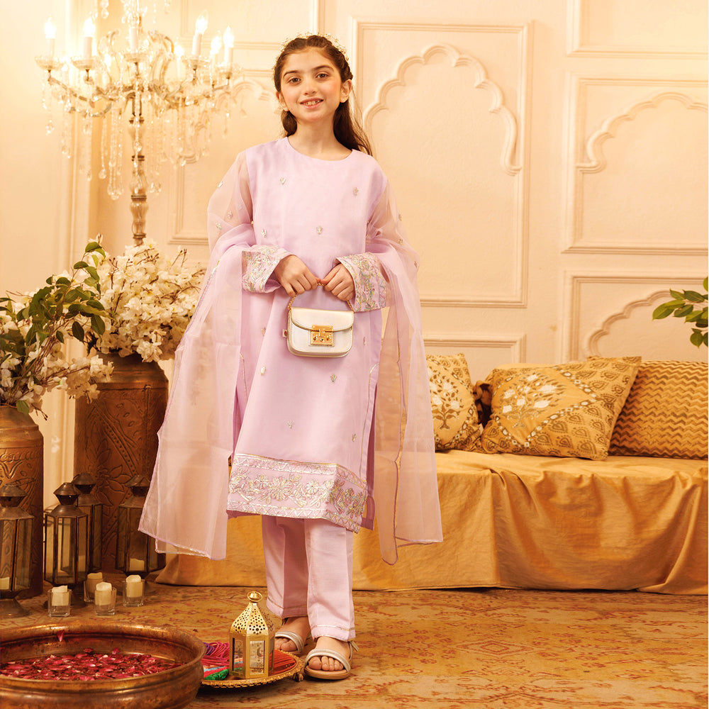 Girls Raw Silk 3PCs Suit Gotta Work - Lilac