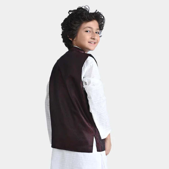 Boys Poly Viscose Waistcoat-MAROON