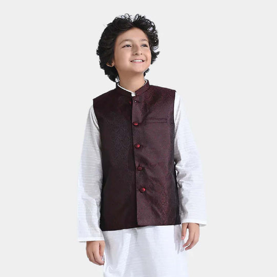 Boys Poly Viscose Waistcoat-MAROON