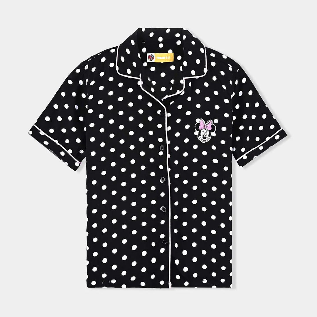 Girls Viscose Nightwear Polka Dot-BLACK