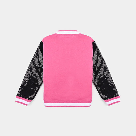 Girls Fleece Knitted Jacket-Hot.Pink