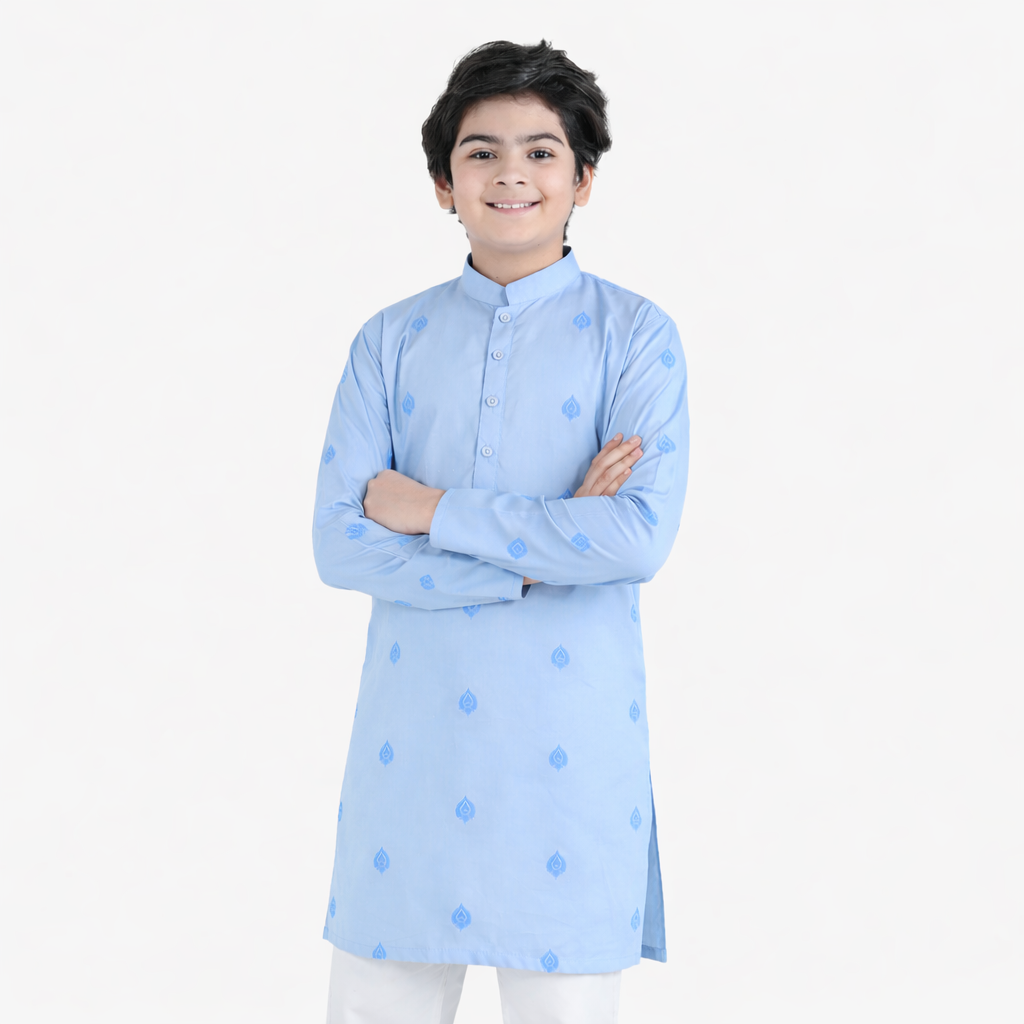 Boys Poly Viscose Printed Kurta (Breeze) - Blue