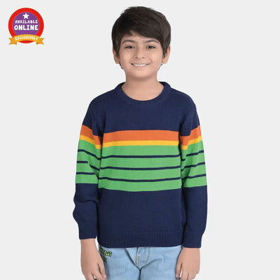 Boys Acrylic Full Sleeves Sweater Striper-Green