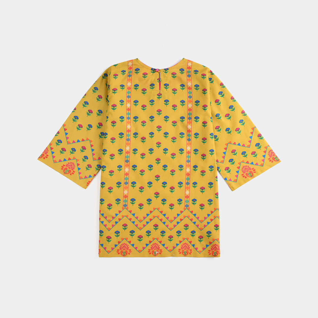 Infant Girls Cotton Poplin Printed Kurti Ocher-Mustard