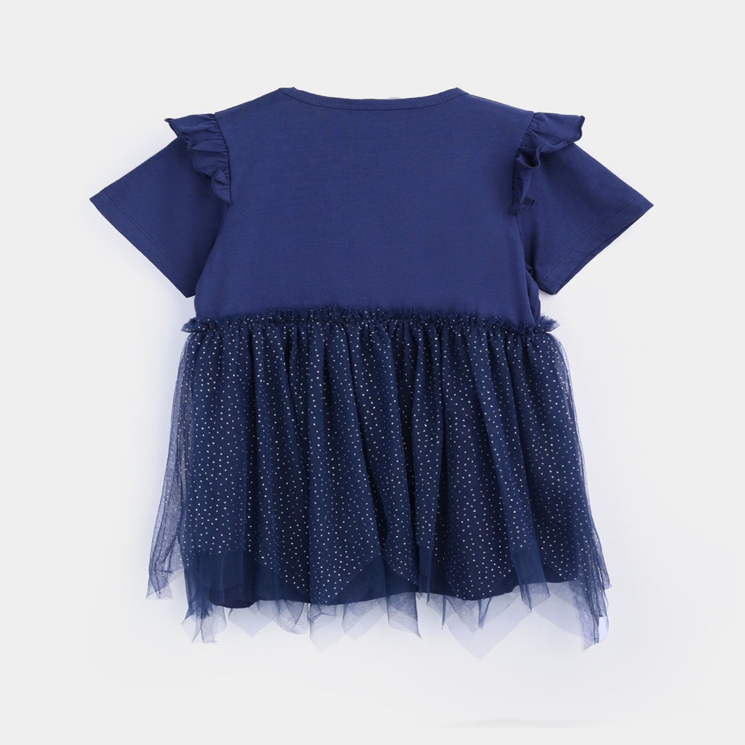 Infant Girls Lycra Jersey Frock-NAVY