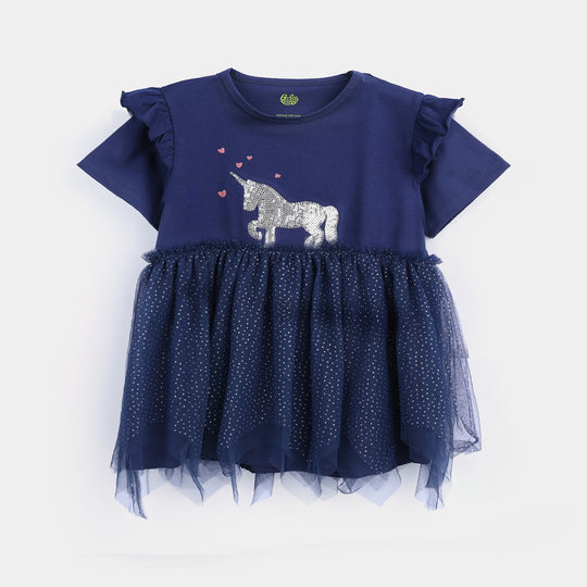 Infant Girls Lycra Jersey Frock-NAVY