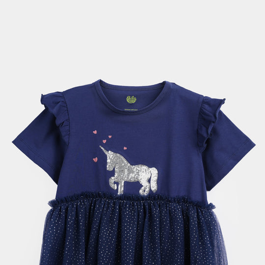 Infant Girls Lycra Jersey Frock-NAVY