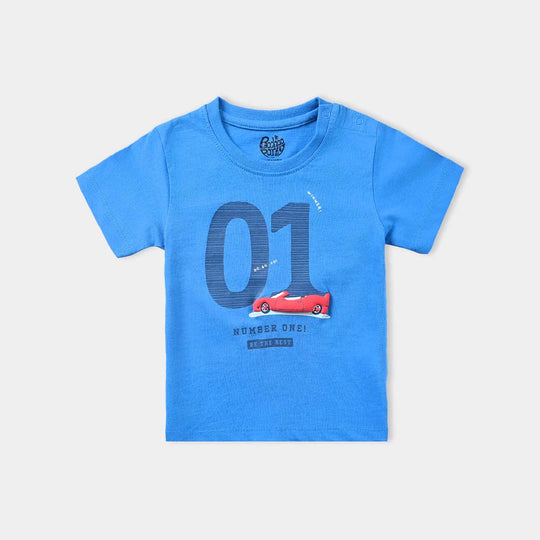 Infant Boys Cotton Jersey Round Neck T-Shirt Number One-B.Blue