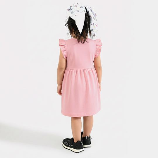 Infant Girls Cotton Jersey Knitted Frock - Pink