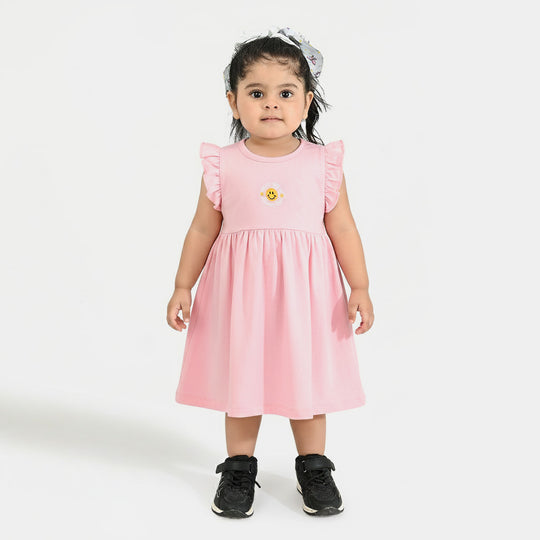 Infant Girls Cotton Jersey Knitted Frock - Pink