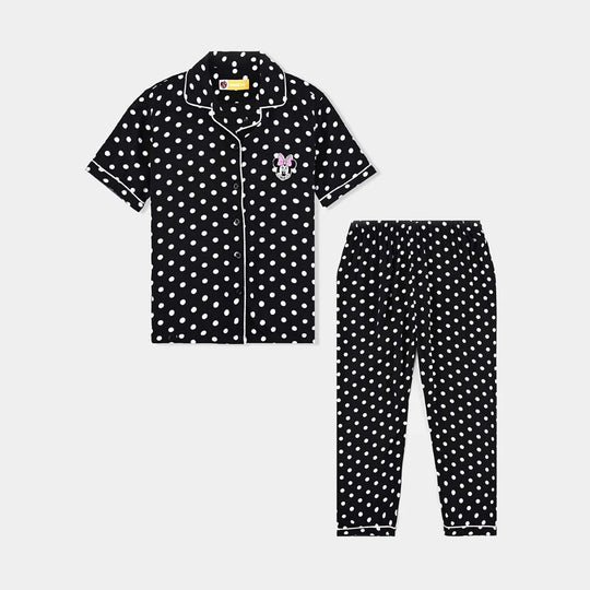 Girls Viscose Nightwear Polka Dot-BLACK