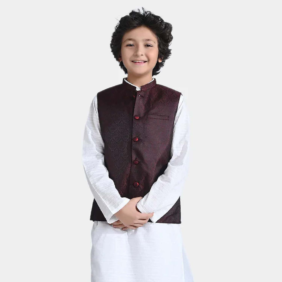 Boys Poly Viscose Waistcoat-MAROON