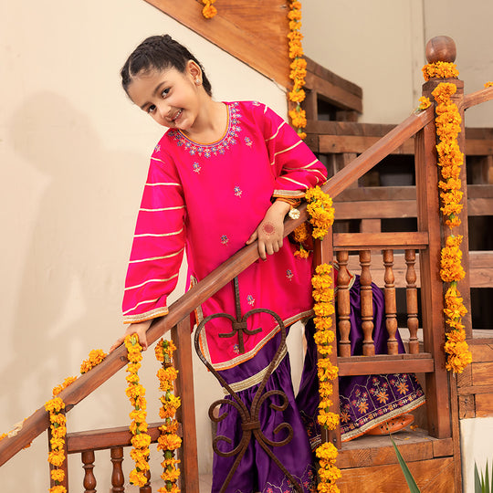 Girls Satin 3PC Suit Noor Bano-Pink