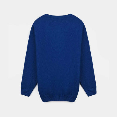 Teens Acrylic Unisex Crew Neck Textured Sweater-Marin.Blue