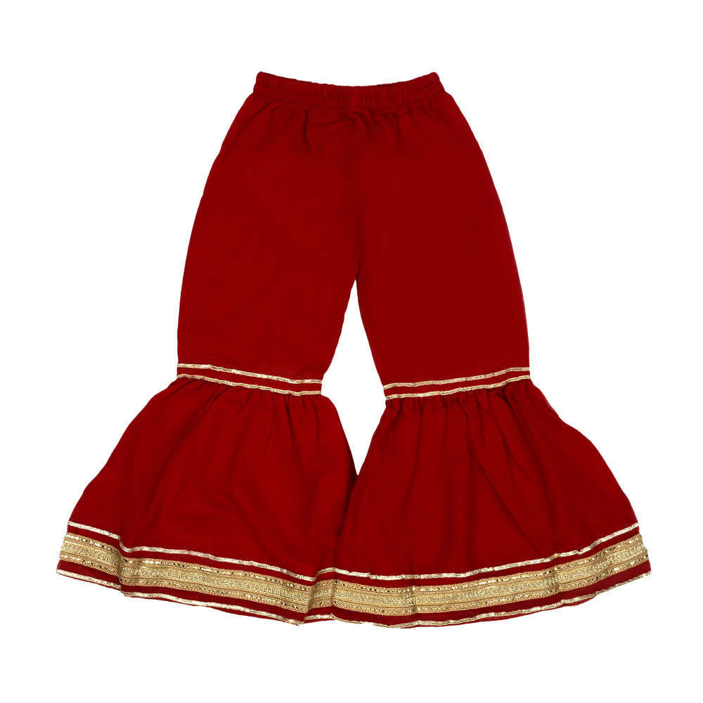 Gota Fancy Gharara 3Pcs Suit For Girls - Red