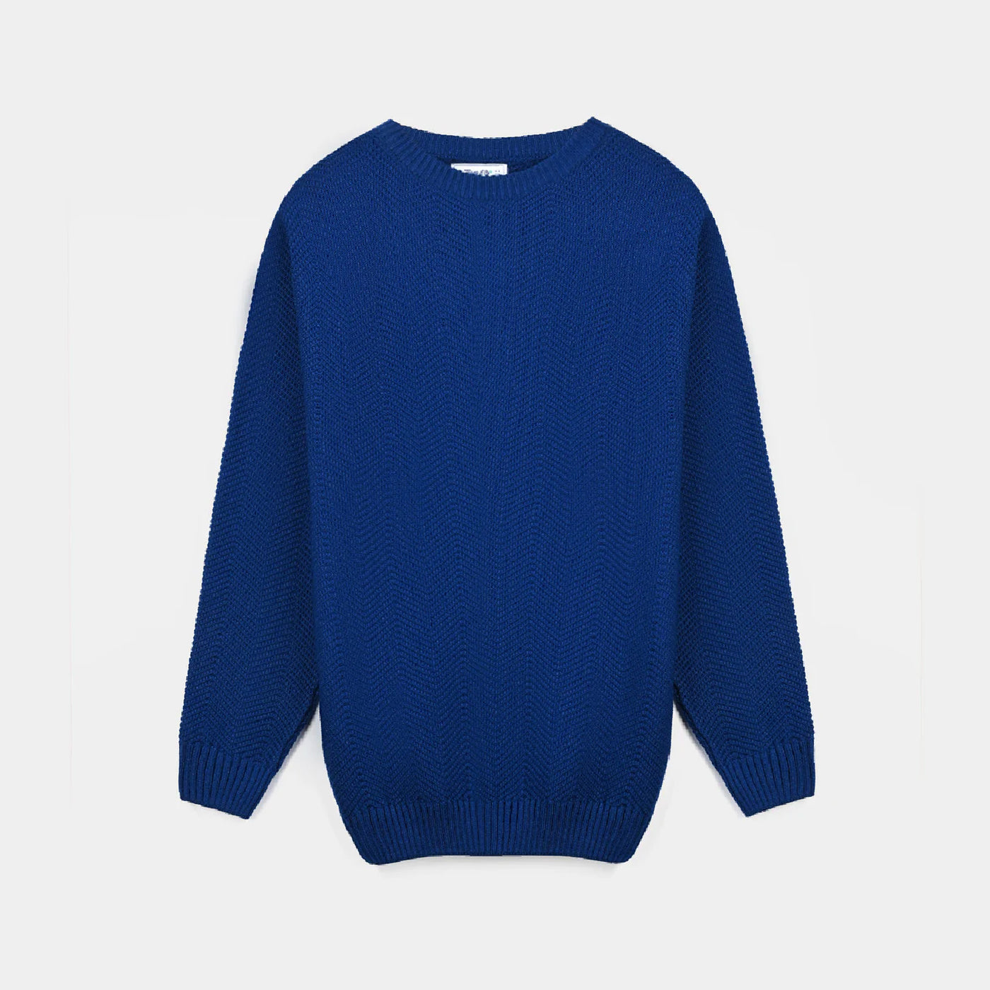 Teens Acrylic Unisex Crew Neck Textured Sweater-Marin.Blue