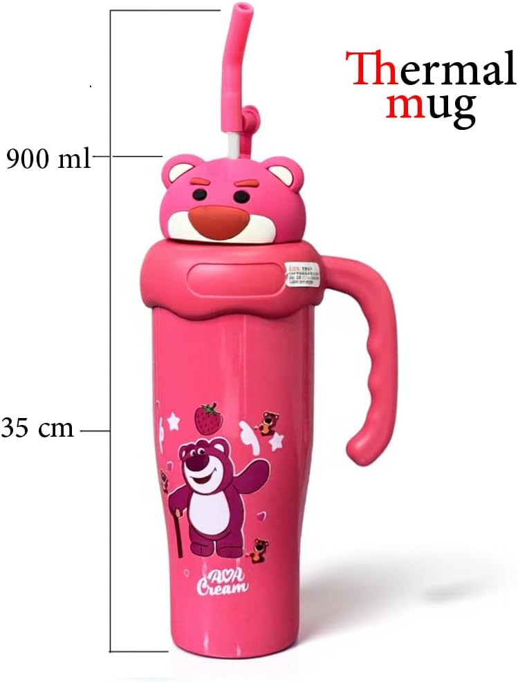 Strawberry Bear Stainless Steel Tumbler With Straw