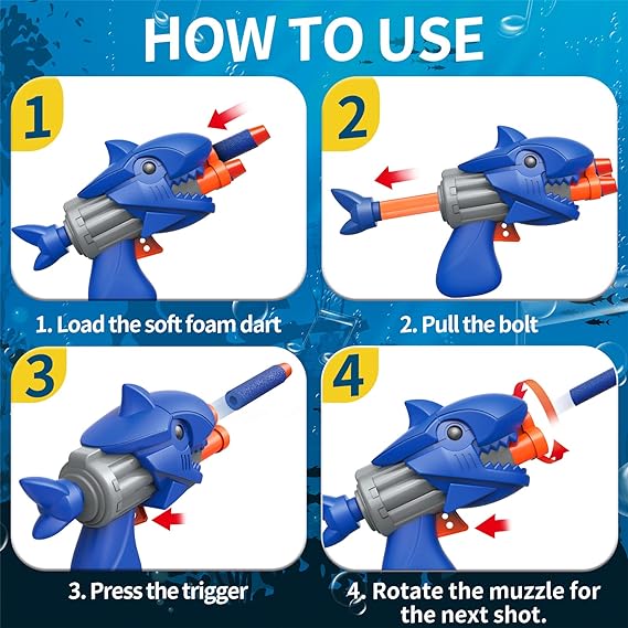 Eva Soft Dart Shark Blaster With Aquarium Rotating Target