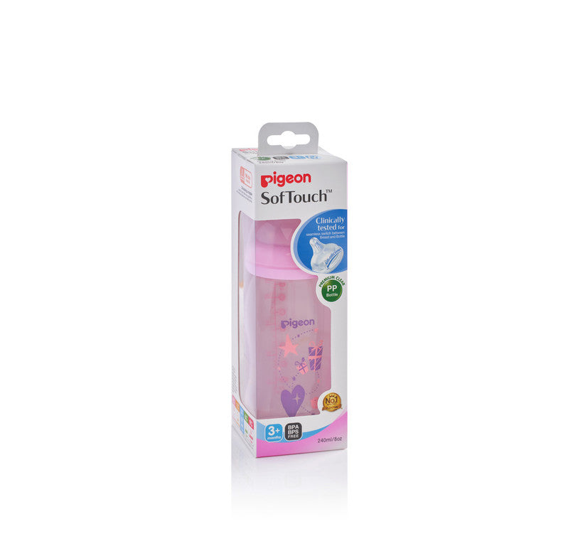 PIGEON CLEAR PP BOTTLE 240ML PINK