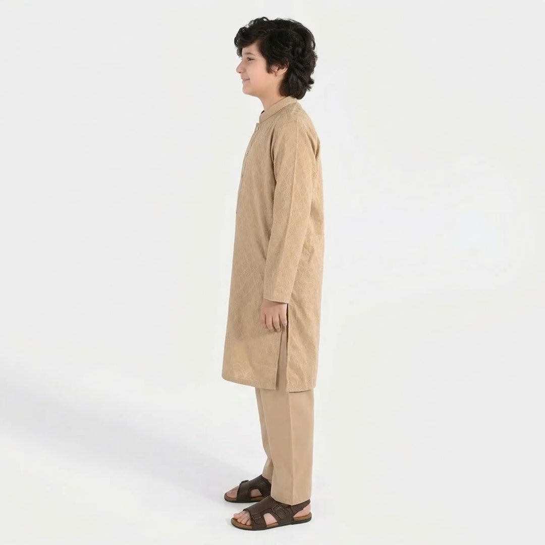 Boys Jacquard Kurta Pajama (Khas) - Beige