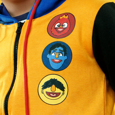 Boy's Fleece Jacket Pakkay Dost Characters Faces-Yellow