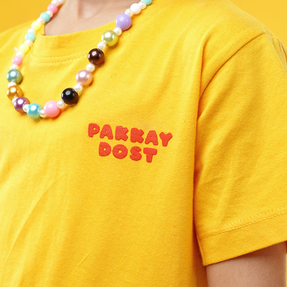 Unisex Cotton Jersey T-Shirt Pakkay Dost LaalBaig Arm Extended - Yellow