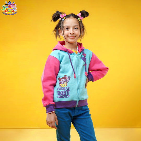 Girls Fleece Knitted Jacket Pakkay Dost Miraal-Pink/Blue