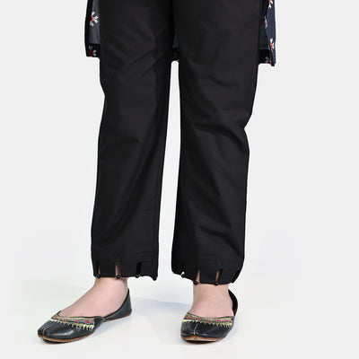 Girls Cotton Pant Pleats-BLACK