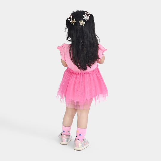 Infant Girls Lycra Jersey Frock-PINK