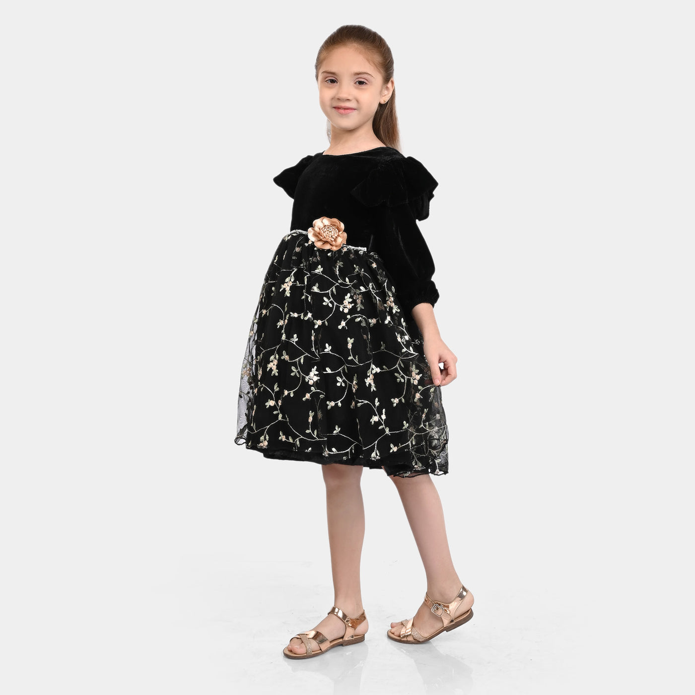 Girls Fancy Frock Velvet-BLACK