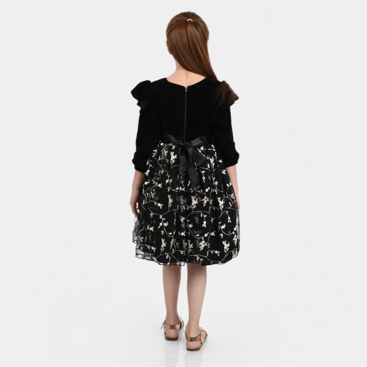 Girls Fancy Frock Velvet-BLACK