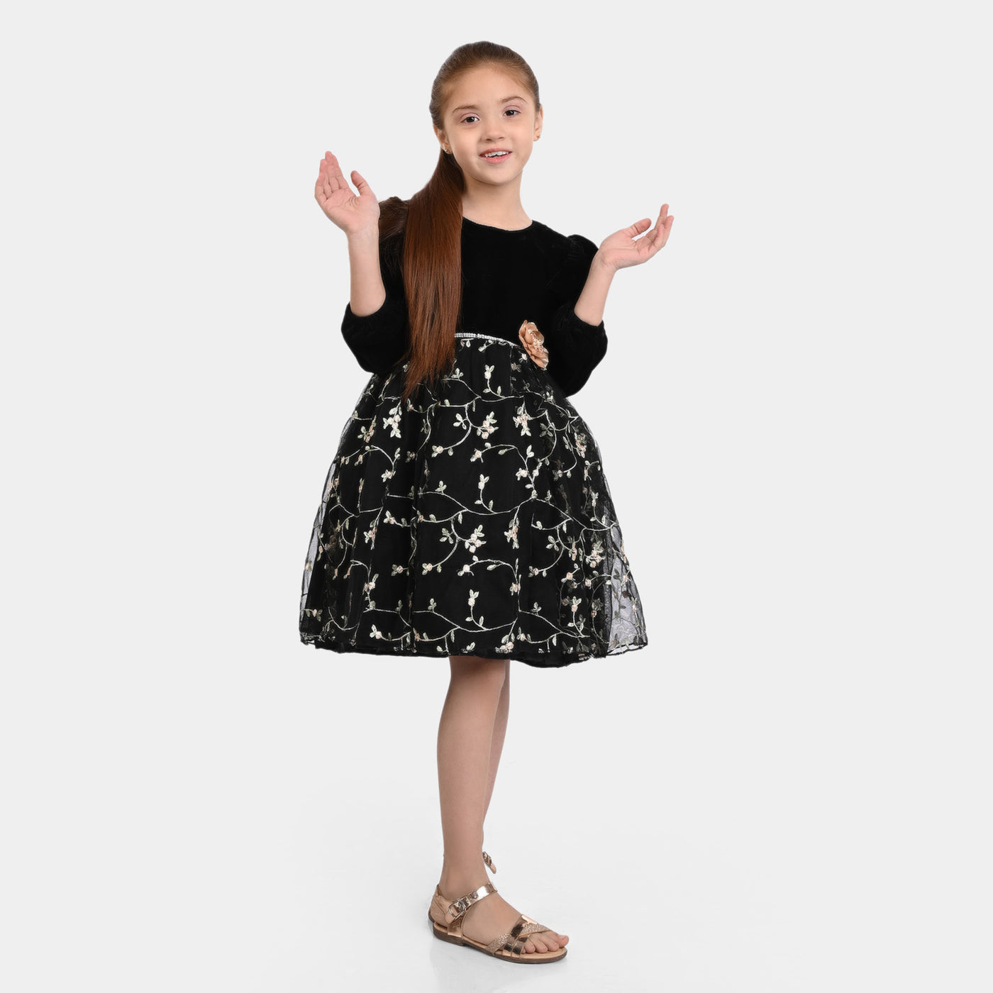 Girls Fancy Frock Velvet-BLACK