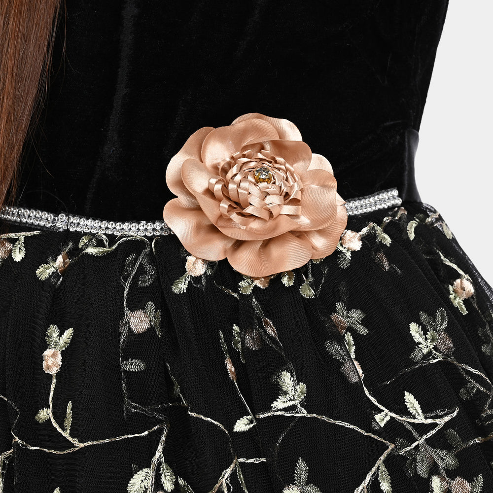 Girls Fancy Frock Velvet-BLACK