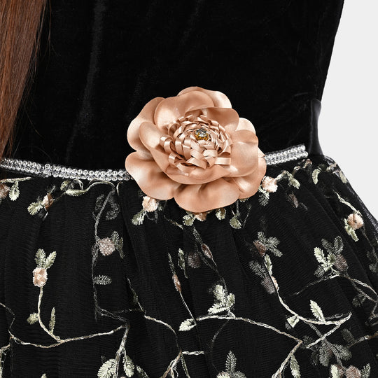 Girls Fancy Frock Velvet-BLACK