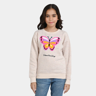 Girls Fleece Sweatshirt Butterfly-Multi Whit