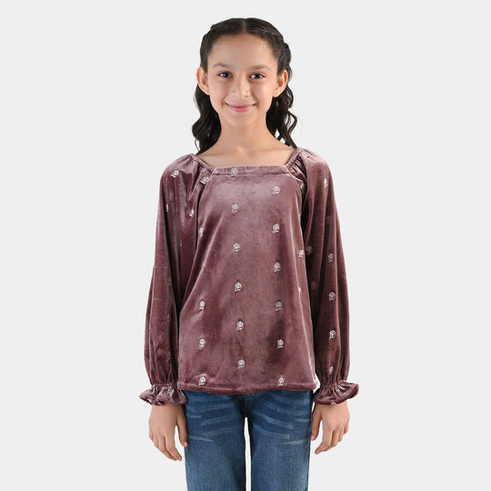 Girls Velvet Emb Top Winter Garden - Purple