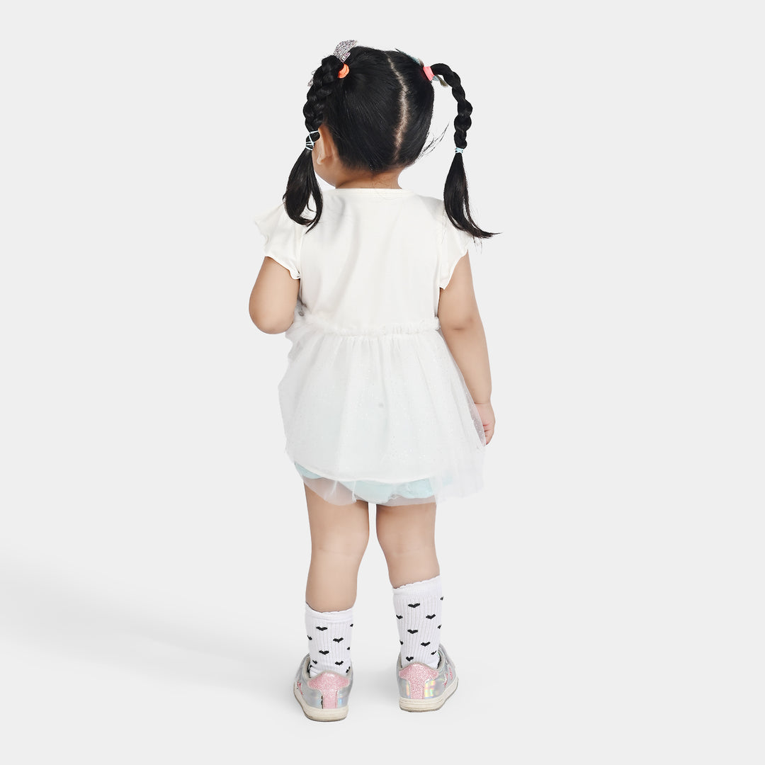 Infant Girls Lycra Jersey Frock-WHITE