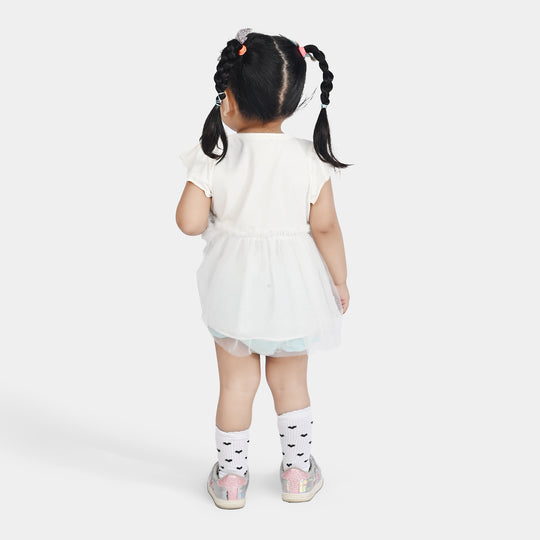 Infant Girls Lycra Jersey Frock-WHITE