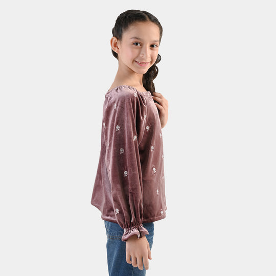 Girls Velvet Emb Top Winter Garden - Purple