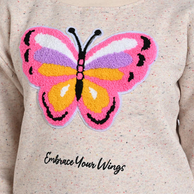 Girls Fleece Sweatshirt Butterfly-Multi Whit