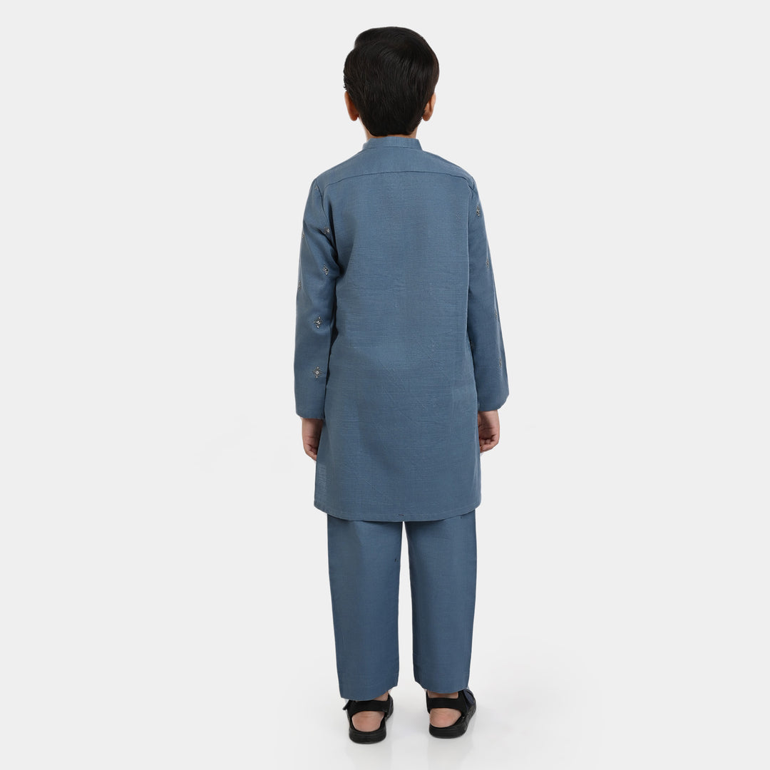 Boys khaddar 2 piece suit Embroidered -P/Blue