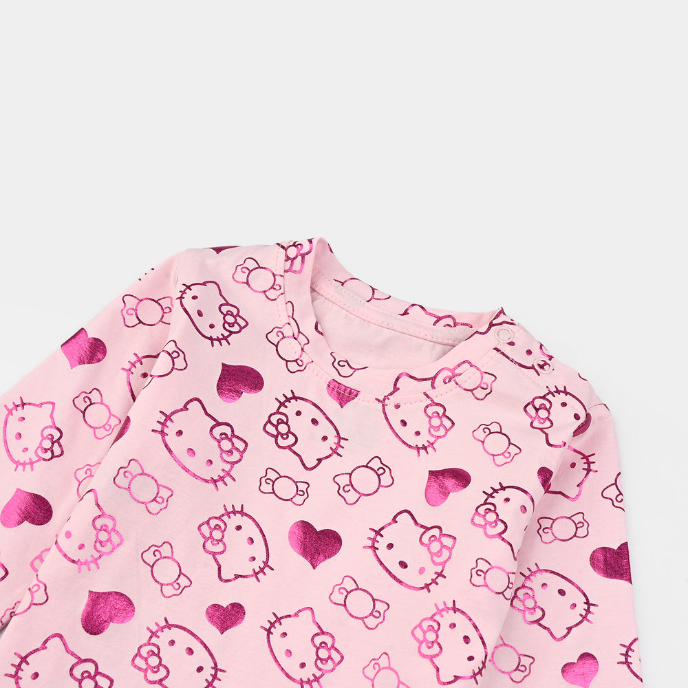 Infant Girls Lycra Jersey T-Shirt Kitty-Pink